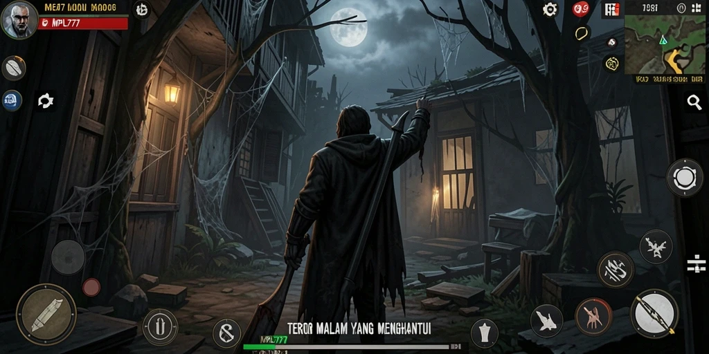 Screenshot dari gameplay MPL777 yang menampilkan suasana horror yang mencekam.