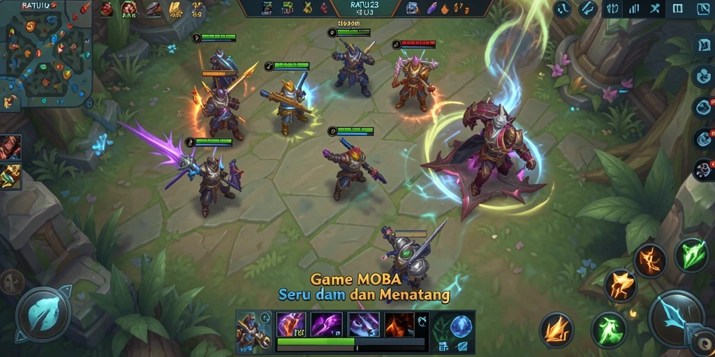 Tampilan seru dari gameplay MOBA RATU123 dengan action intens.