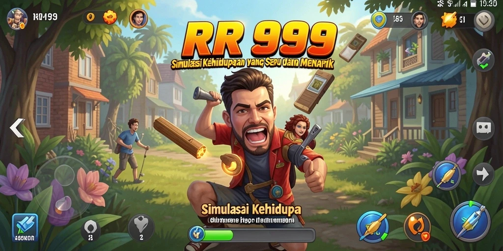 Screenshot utama RR999 menampilkan gameplay yang penuh warna dan interaksi menarik.