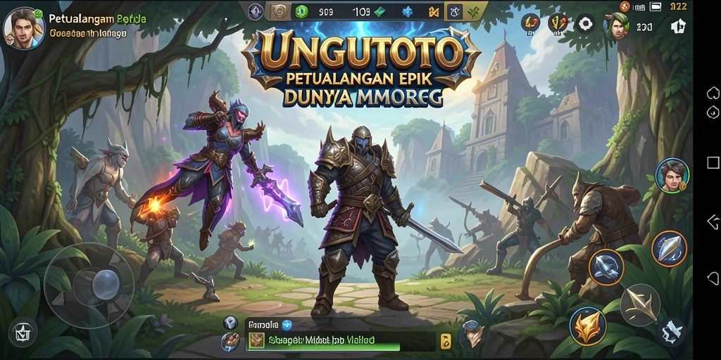 Tampilan utama gameplay UNGUTOTO yang menampilkan pertarungan epik dalam dunia MMORPG.